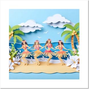 Beach Front Paper Art Hula Wahine Posters and Art